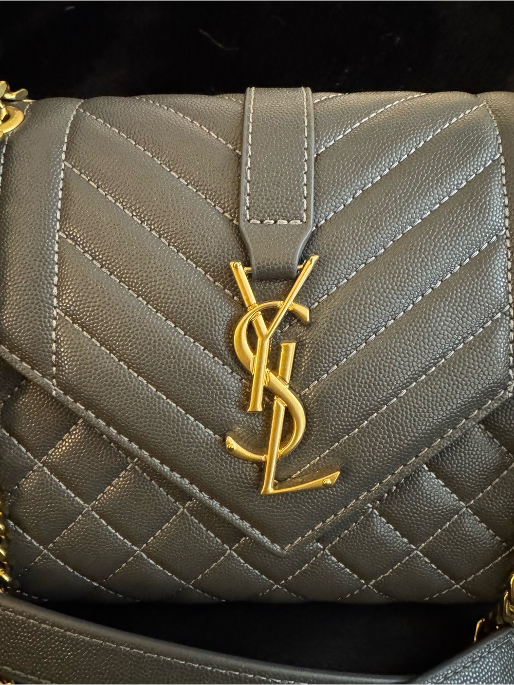 Saint Laurent YSL Gray Quilted Caviar Leather Shoulder Bag w/Dust Bag EUC - Picture 3 of 11